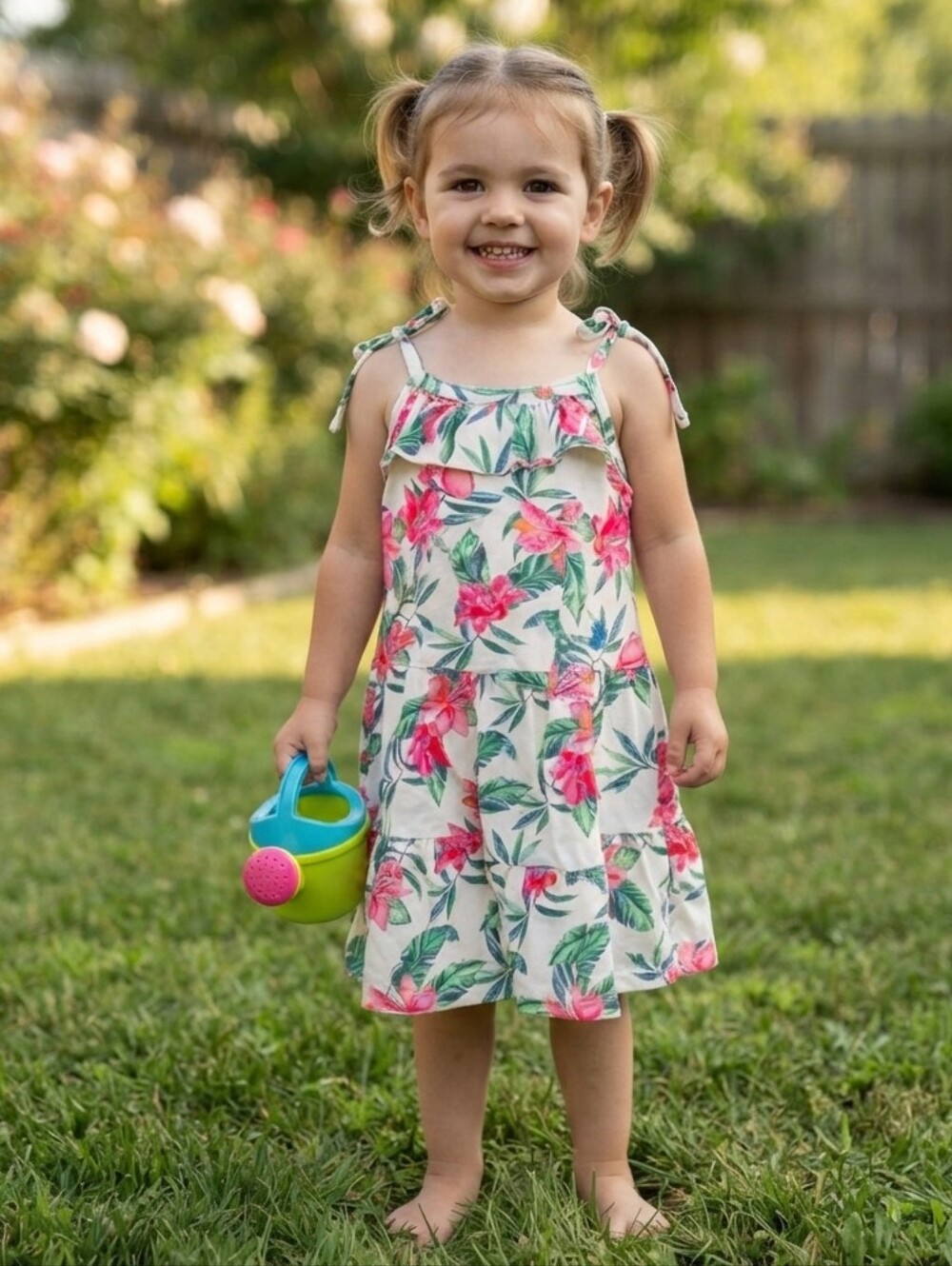 Tommy Bahama 3T Girls' Floral Tie-Straps Dress - Pink & Green